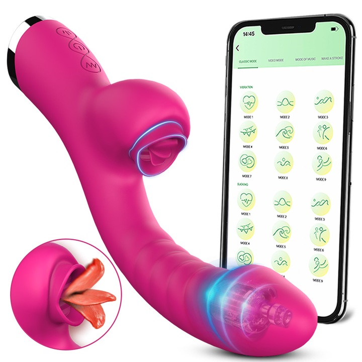 Vibrator Linge Limba FairyKiss® jucarii sexuale, Telecomanda aplicatiei mobile, 2 in1 cu stimulator clitoris si punct G, ABS + Silicon Medicinal, incarcare USB, Senzatii Realiste Dildo Sex Toys, Rosu