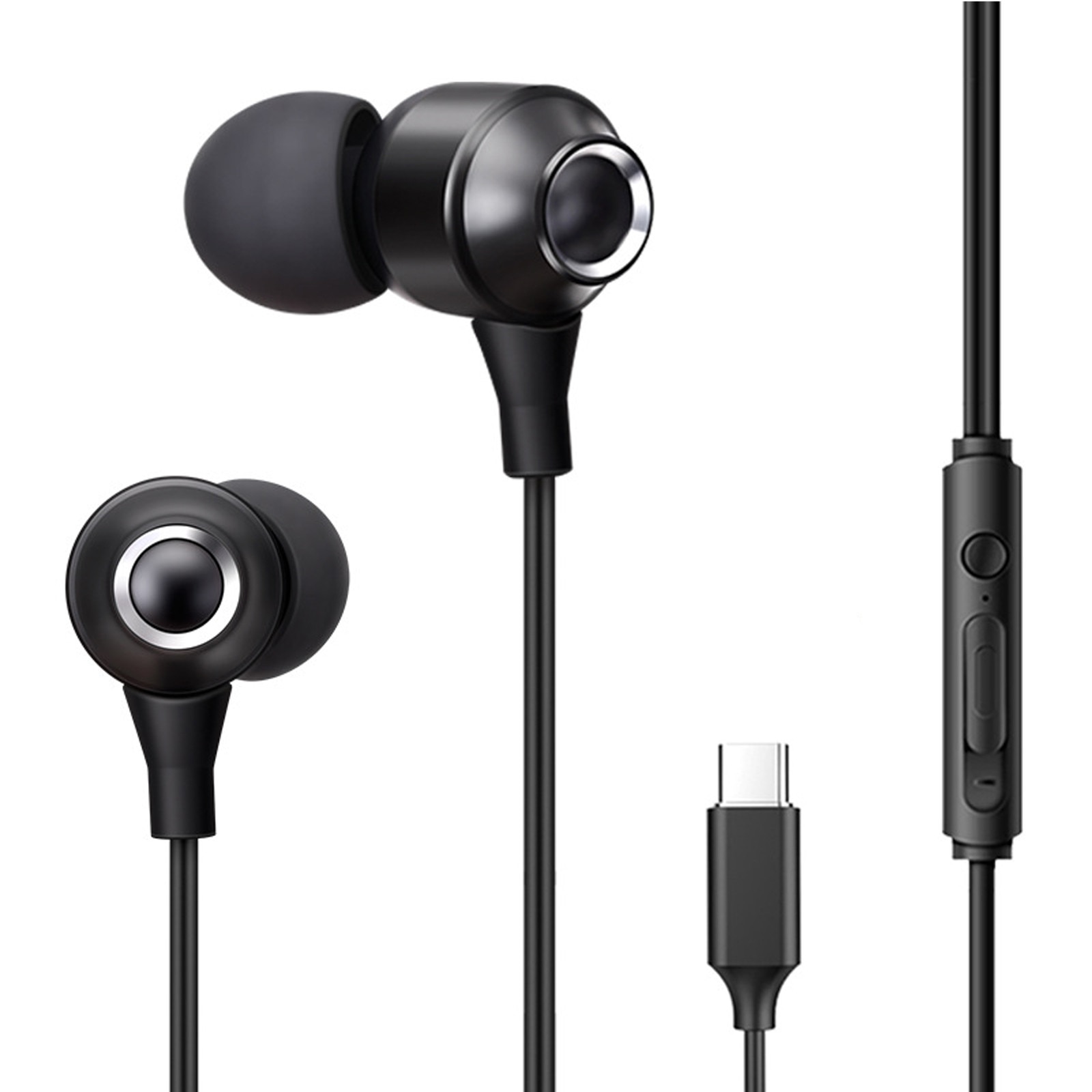 Casti Cu Fir, Zggzerg, In-Ear, Type-C, Reducerea zgomotului, Cu bass puternic si control al firului, Telecomanda pentru apeluri/volum, Microfon incorporabil, Compatibile pentru PC, telefon, laptop, TPE, 1.2 m, Negru