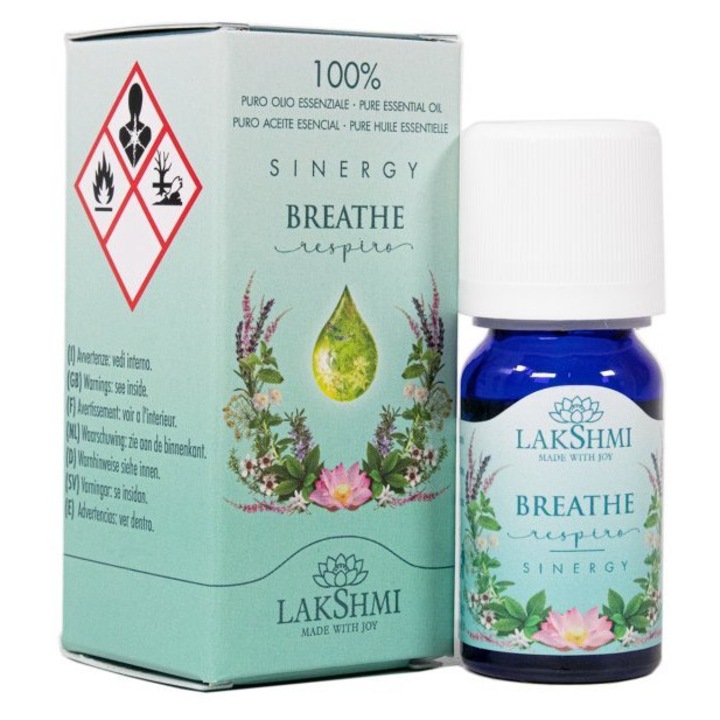 Blend de uleiuri esentiale 100% pure "Breathe" 10ml, Lakshmi, cu brad siberian, pin, eucalipt radiata, ravintsara, mirt, rozmarin