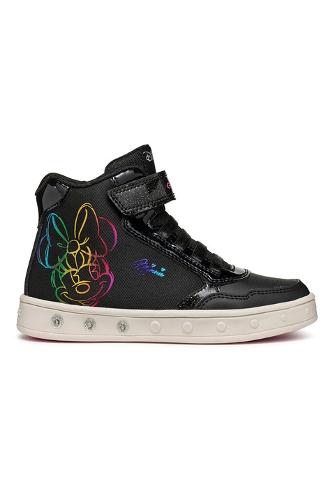 Geox, Pantofi sport mid-high cu LED-uri, Negru/Multicolor, 26 EU