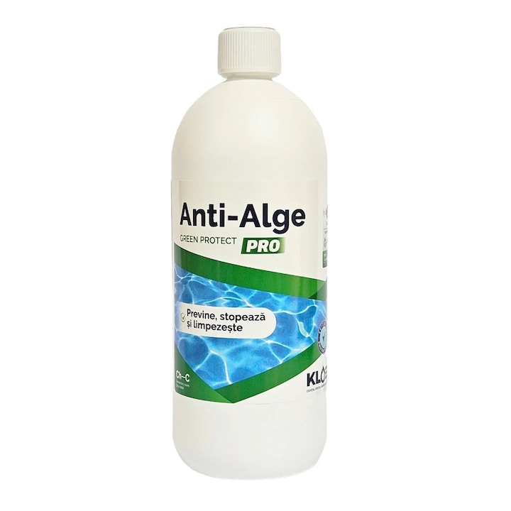 Solutie Anti-Alge Green Protect Pro Kloer, previne aparitia algelor, efect de limpezire, formula concentrata, fara clor, pentru apa piscina, 1 L