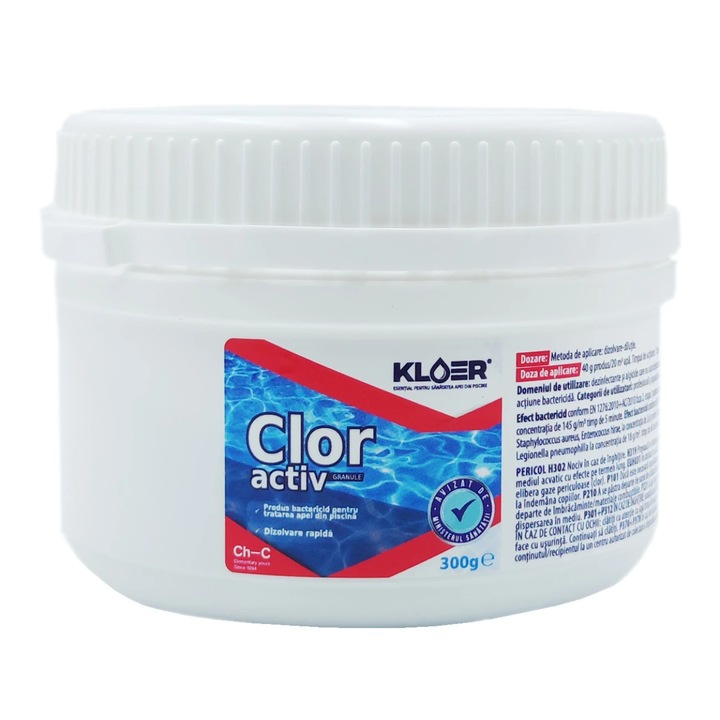 Kloer aktív klór, granulátum, baktériumölő hatású termék, medencevíz fertőtlenítésére, 300 g