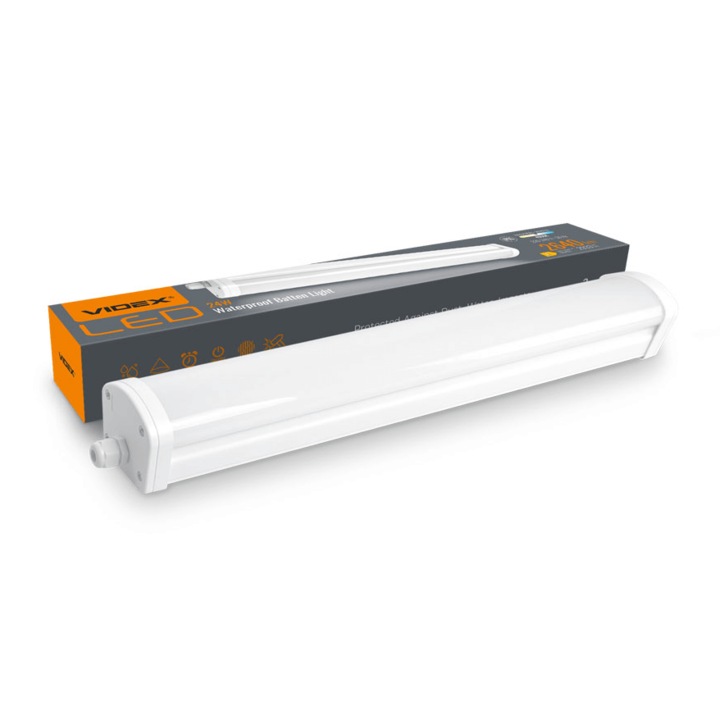 Tub neon, Videx, Plastic/Aluminiu, LED, 24 W, Alb