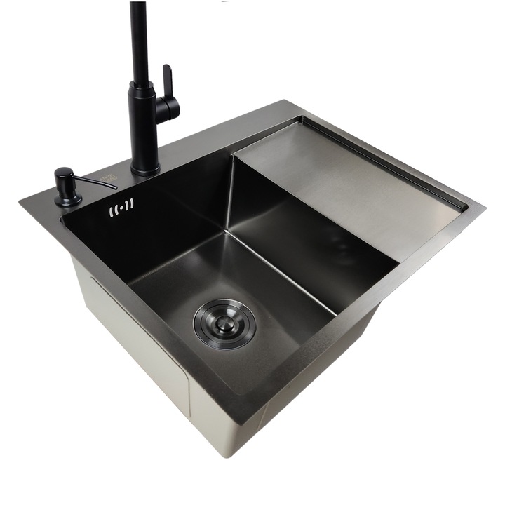 Chiuveta de bucatarie cu o cuva cu scurgere Graphite 6350L + accesorii