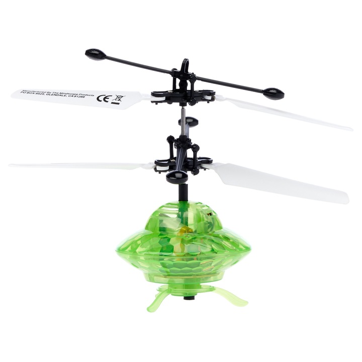 Elicopter mini de jucarie, controlabil cu mana, model ufo, verde, 16 cm, Dalimag