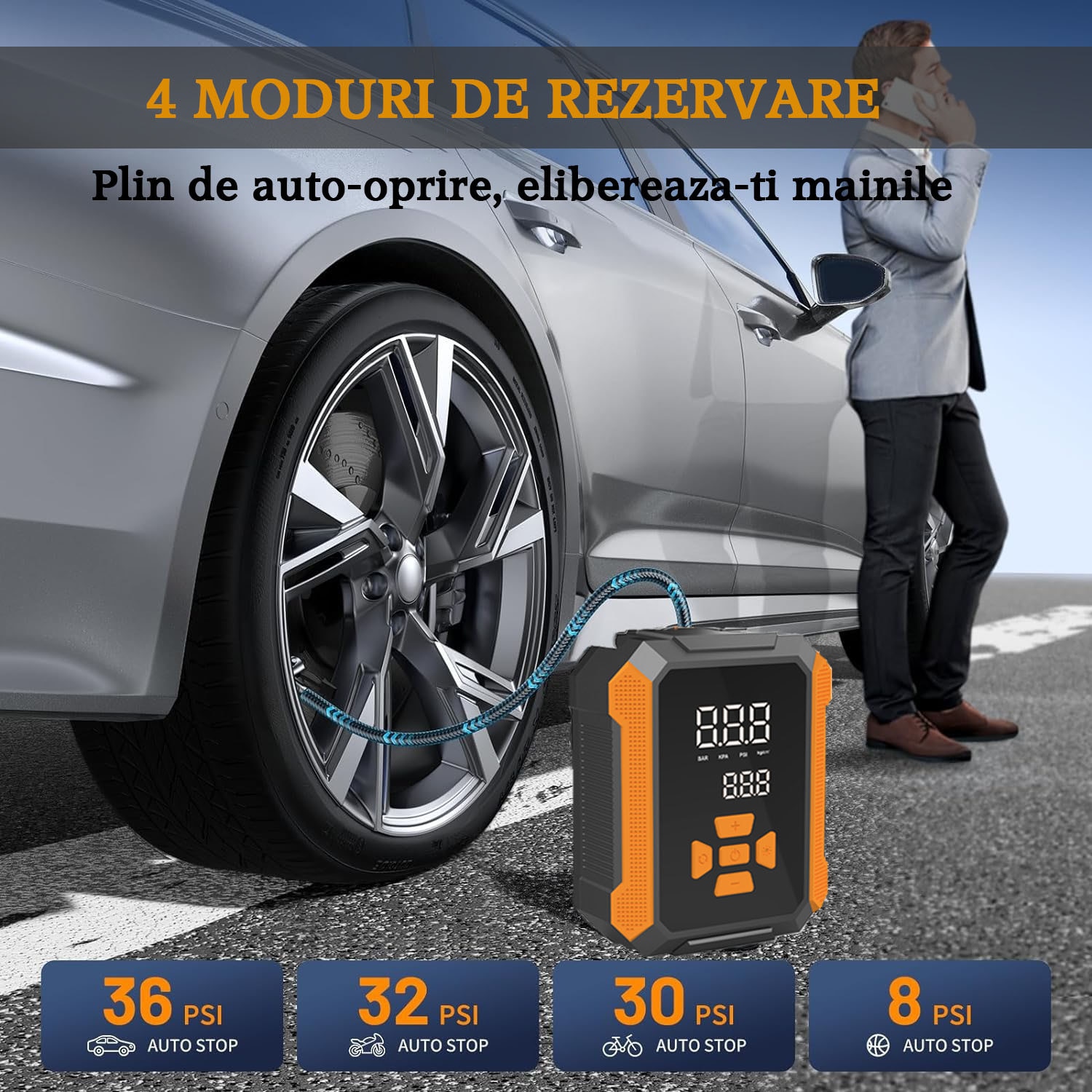 Compresor auto portabil, 3 in 1, BYONDSELF®, 120 W, 20L/Min, Lanterna ...