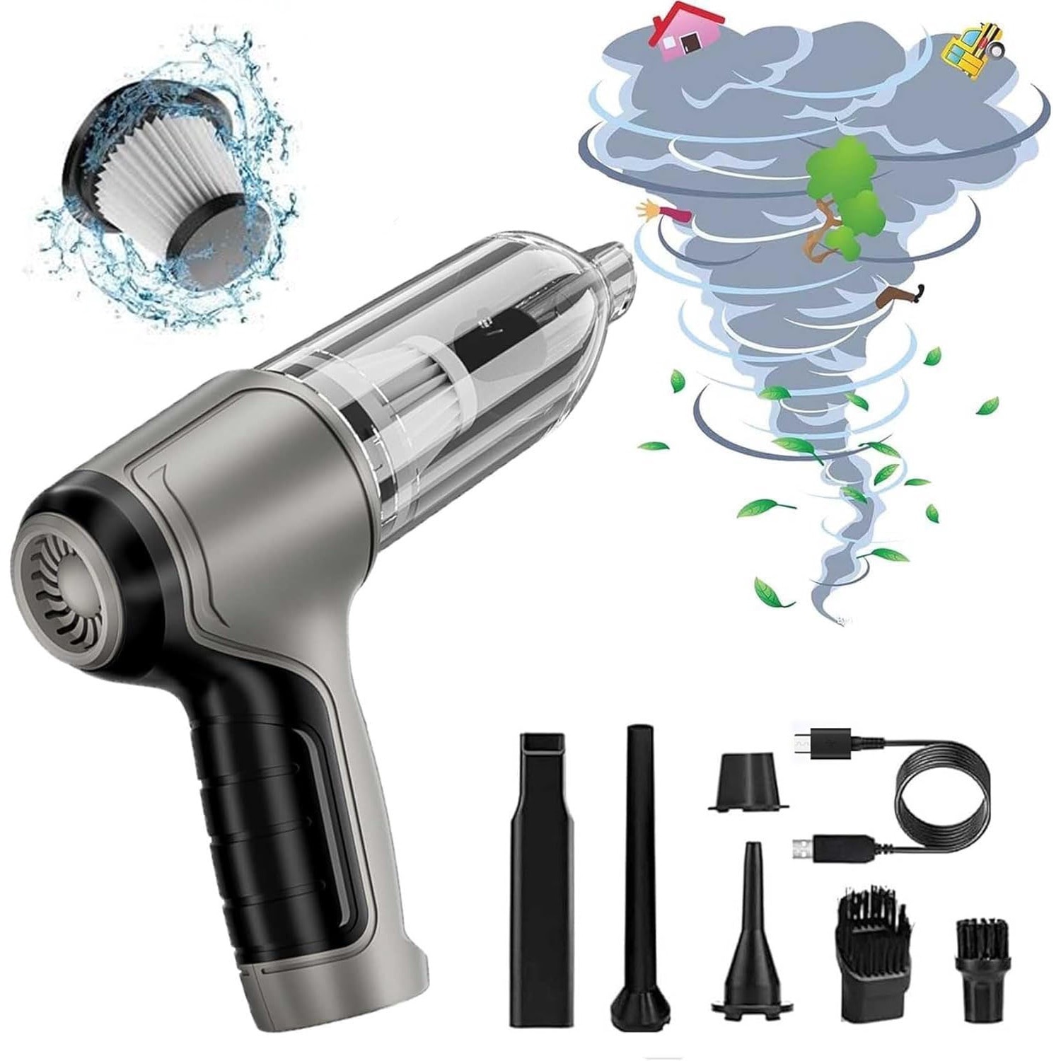 Aspirator de mana 3 in 1, cu 5 accesorii, tehnologie fara perii, 19000 PA, 35500 RPM, 4000mAh, 120W, YQLAFT, Negru