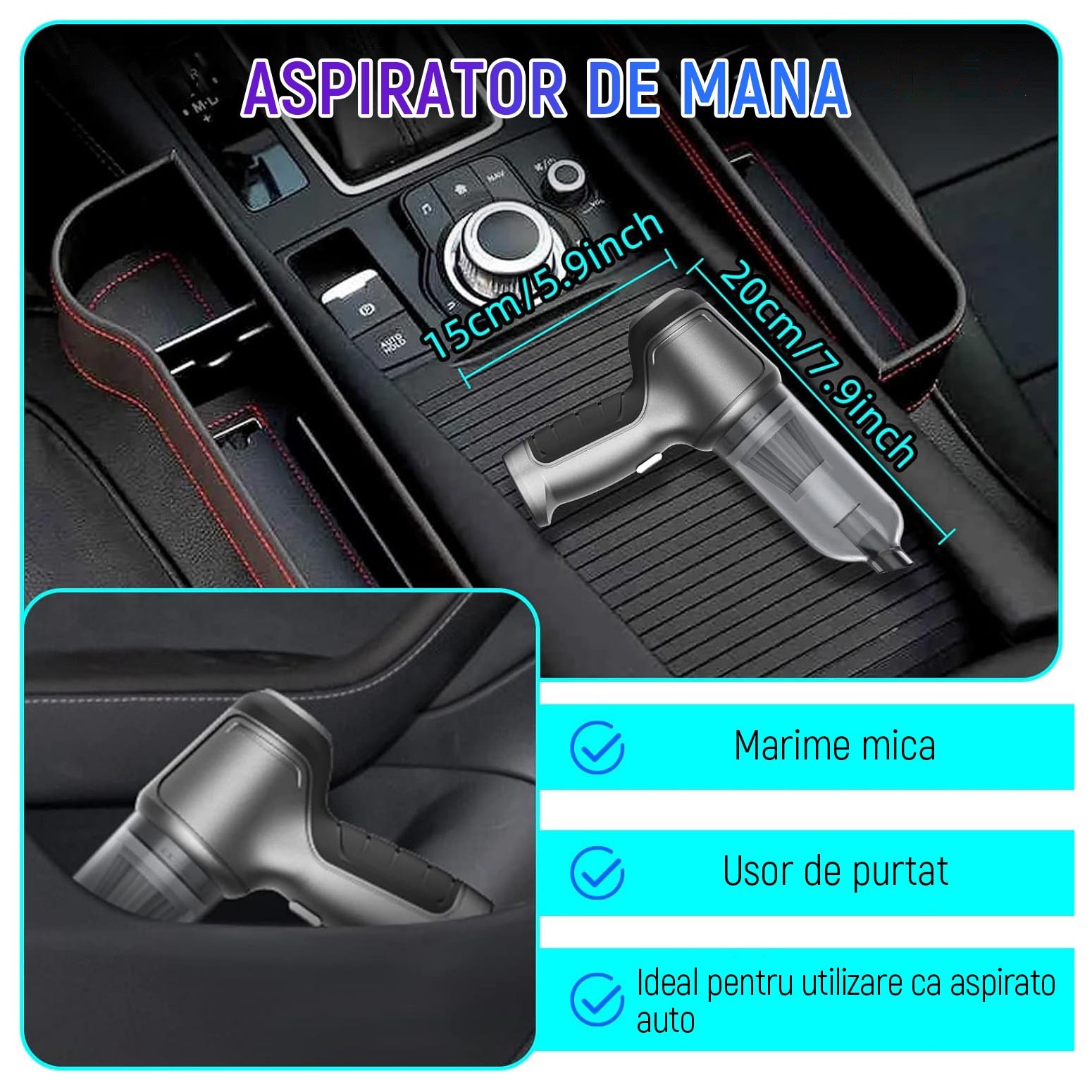 Aspirator de mana 3 in 1, cu 5 accesorii, tehnologie fara perii, 19000 PA, 35500 RPM, 4000mAh, 120W, YQLAFT, Negru