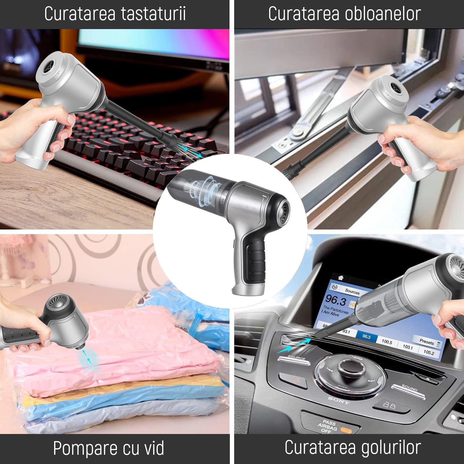 Aspirator de mana 3 in 1, cu 5 accesorii, tehnologie fara perii, 19000 PA, 35500 RPM, 4000mAh, 120W, YQLAFT, Negru