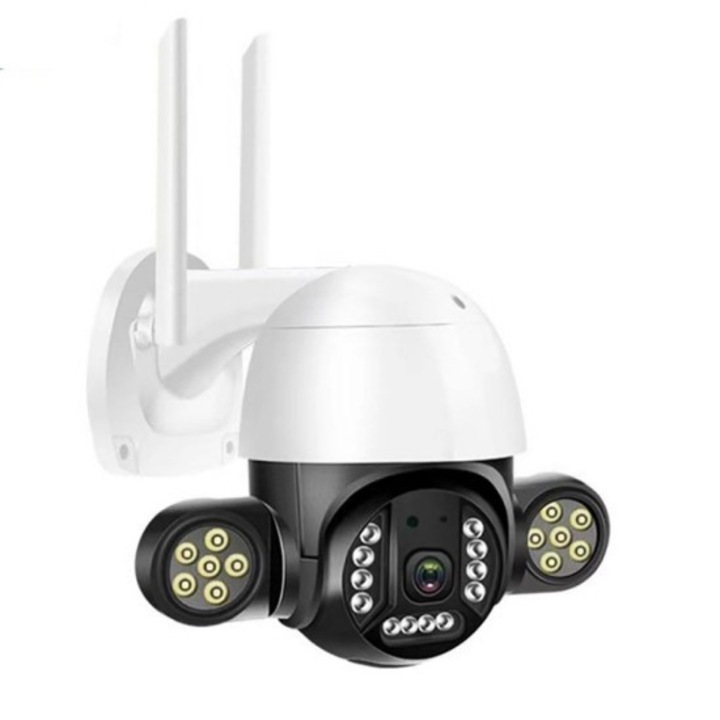 Външна Wi-Fi камера ICSEE, 6MPx, микрофон, Нощно виждане до 50 м., Слот за SD карта, Детектор за движение, 360 градусово завъртане, Бяла