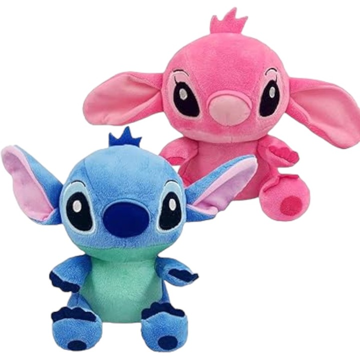 2 db plusz játék készlet, Lilo & Stitch, 28 cm, kék/rózsaszín