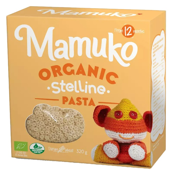 Paste Bio Mamuko, in forma de steluta din grau dur, 320g, de la 12 luni