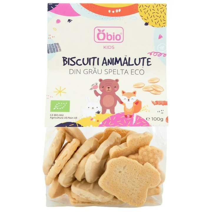 Biscuiti Bio Obio, in forma de animalute din garu spelta, 100g, de la 1 an