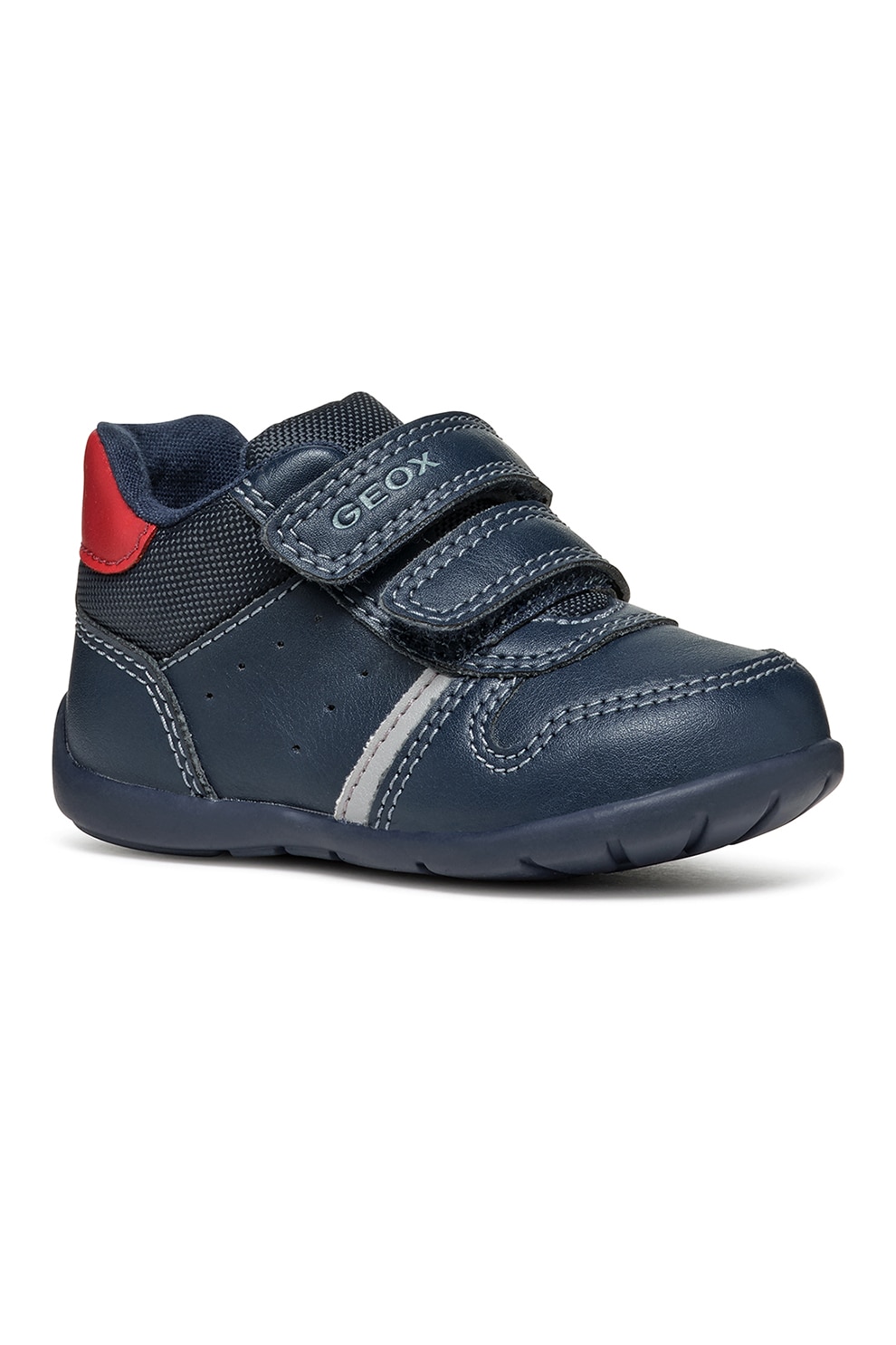 Geox, Pantofi sport low-cut cu velcro, Rosu vermillion, Bleumarin