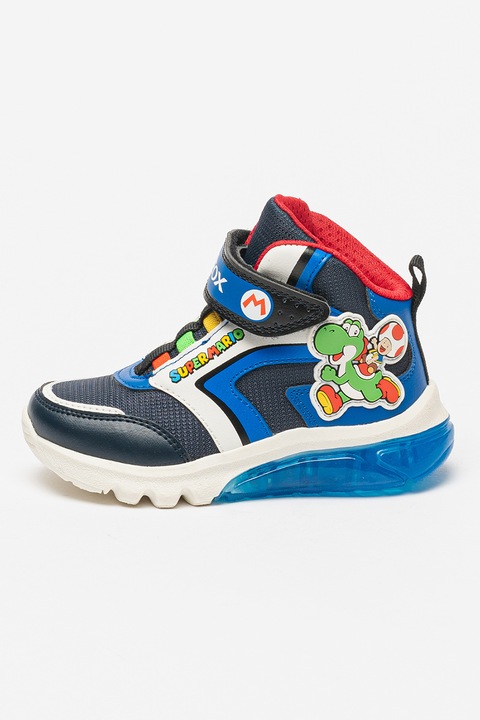 Geox, Pantofi sport mid-high cu velcro Ciberdron, Albastru royal/Alb optic/Bleumarin