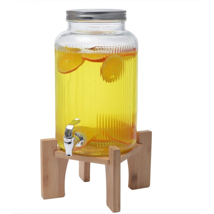 Limonádés üveg, italadagoló csappal fa tartó állvánnyal 5, 5 l-es