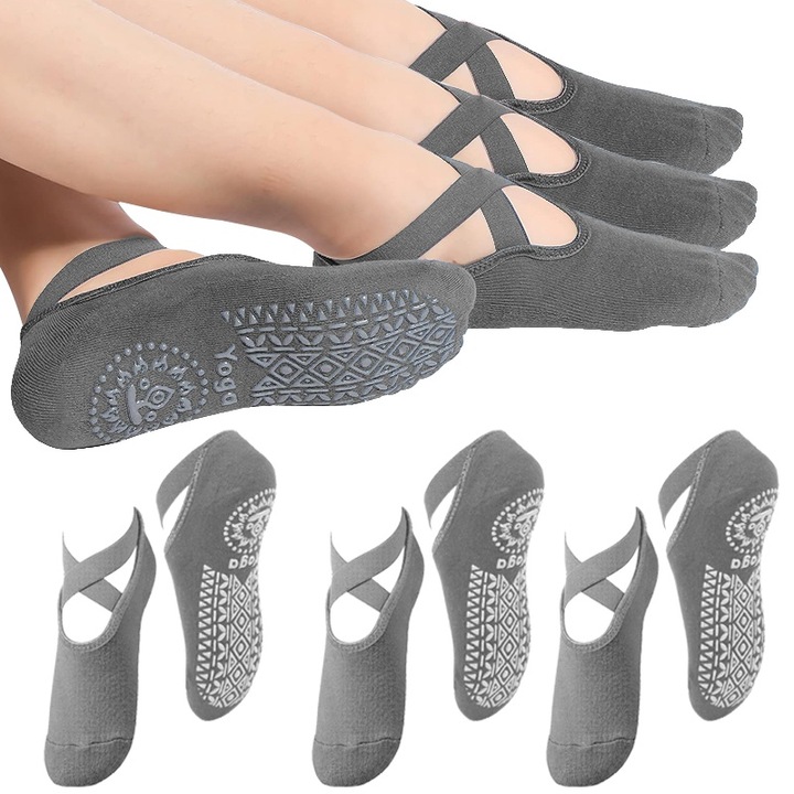 Set perechi de sosete yoga antiderapante, pentru fitness, yoga, balet, dans, 34677, Gri bej, 35-42