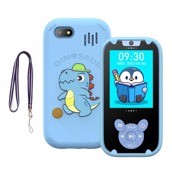 Gyerekjáték telefon, HD érintőképernyő, Flip kamera, Oktató játékok, MP3, WALALLA, kék