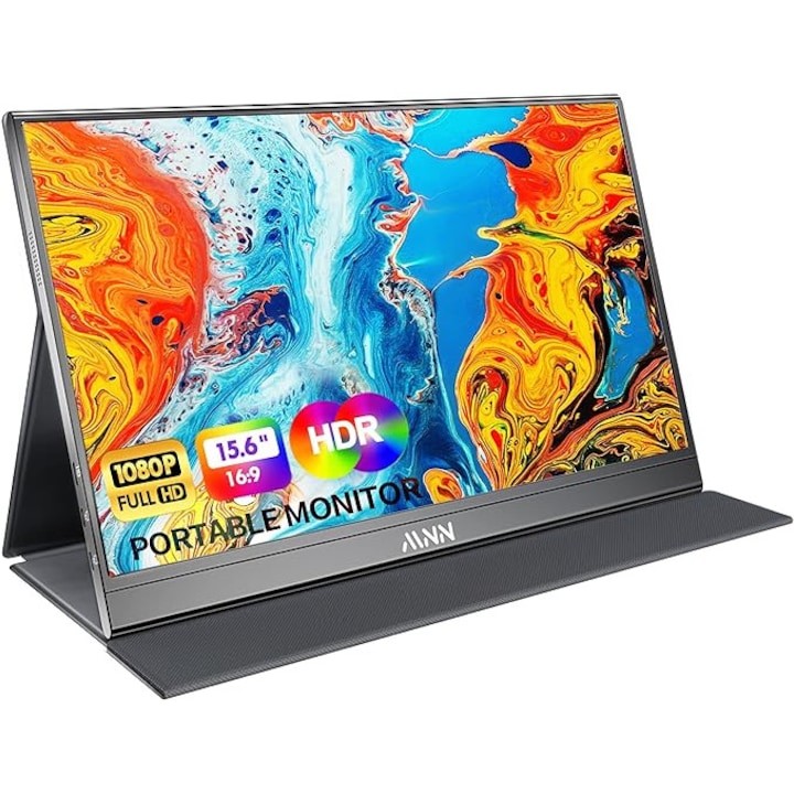 Преносим монитор WUFK S1-Table, 15.6", FHD, HDR 1080P, USB C/ HDMI, IPS дисплей, черен