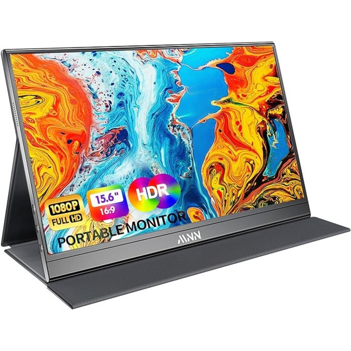 WUFK S1-Table hordozható monitor, 15,6", FHD, HDR 1080P, USB C/HDMI, IPS kijelző, fekete