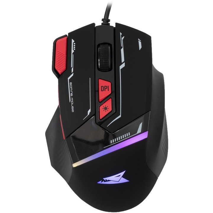 Mouse Gaming cu fir Barracuda MANTA, 12.800 DPI, 1.000Hz, 100IPS, 20G, Chipset INSTANT 825, Switch-uri HUANO, Butoane Programabile, RGB LED, Cablu 1,5m PVC, 81g, Negru