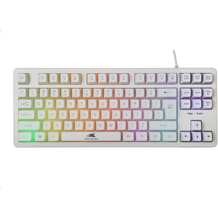 Tastatura Gaming cu fir Barracuda KRILL, Layout US TKL Design, 19 Taste Anti-Ghosting, RGB LED, Switch-uri Membrana, Cablu PVC 1,5m, Alba