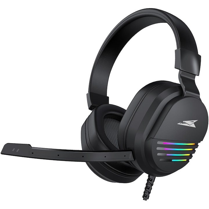 Casti Gaming Barracuda PEARL, Over the Ear, Microfon, RGB LED, Control Volum si Mute pe Casca, Cablu 2.2m, 2 x Jack 3,5mm + USB (doar pentru iluminare), Compatibilitate PC, Negru