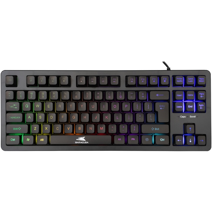 Tastatura Gaming cu fir Barracuda KRILL, Layout US TKL Design, 19 Taste Anti-Ghosting, RGB LED, Switch-uri Membrana, Cablu PVC 1,5m, Neagra