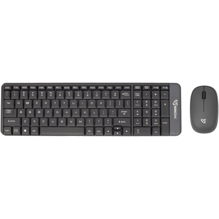 Комплект безжична клавиатура и мишка Sbox WKM-22, QWERTY US Layout, 100 клавиша, USB A приемник, Черен/Сив