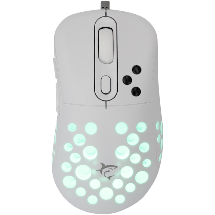 White Shark Azrael gaming egér, 12800 DPI, 1000Hz, 66IPS, 20G, Instant A825 chipset, HUANO switch, Programozható gombok, RGB LED, 1.8m kábel, 86g, Matt bevonat, Fehér