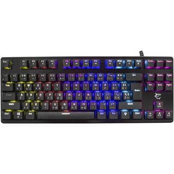 Tastatura Mecanica Gaming cu fir White Shark SPARTAN, Blue OUTEMU Switch, Tip TKL Compact Carry-On, 26 Taste Anti-Ghosting, Taste Iluminate RGB LED, Cablu braided 1.8m, Baza Metalica, Neagra