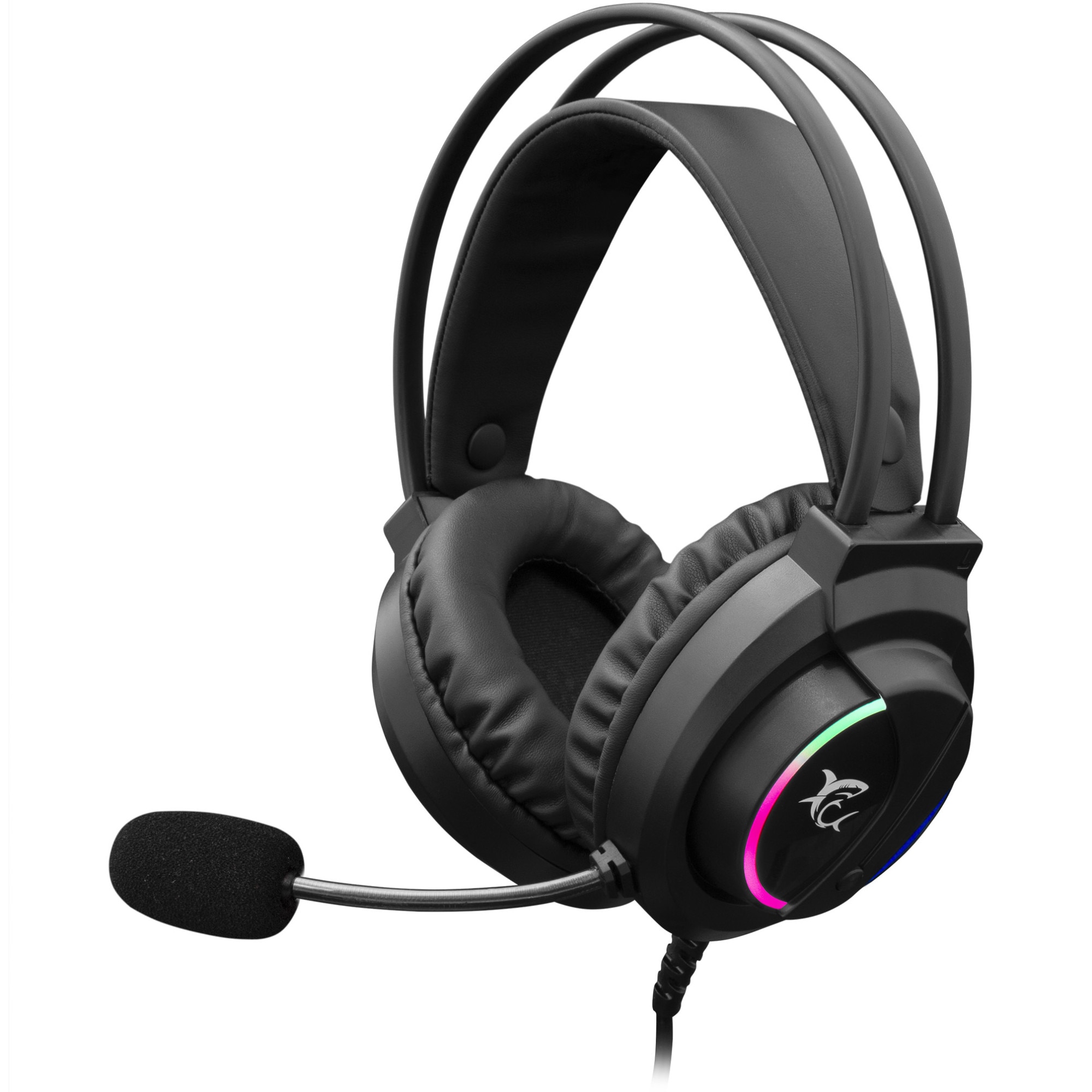 Casti Gaming cu fir White Shark WOLF Over-Ear, Stereo, 50mm Driver, Microfon Omnidirectional, Control Volum pe Casca, Cablu 2m, Compatibil PC prin USB