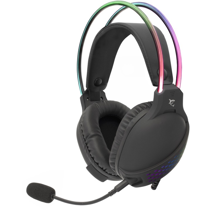 Слушалки Gaming White Shark OX Over-Ear, Стерео, 50 мм драйвер, Подвижен многопосочен микрофон, Контрол на силата на звука, 2 м плетен кабел, Съвместим с PC чрез 2 x 3,5 мм жак + USB за LED осветление, Включен адаптер за жак за PS4/5, XBOX, MAC