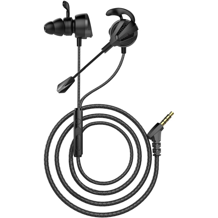 Casti Gaming White Shark BLACKBIRD In-Ear, Stereo, 10mm Driver, Microfon Omnidirectional Detasabil, Control Volum pe Fir,Compatibil PC,PS4/PS5/XBOX prin Jack 3,5mm 4 pini, Negre