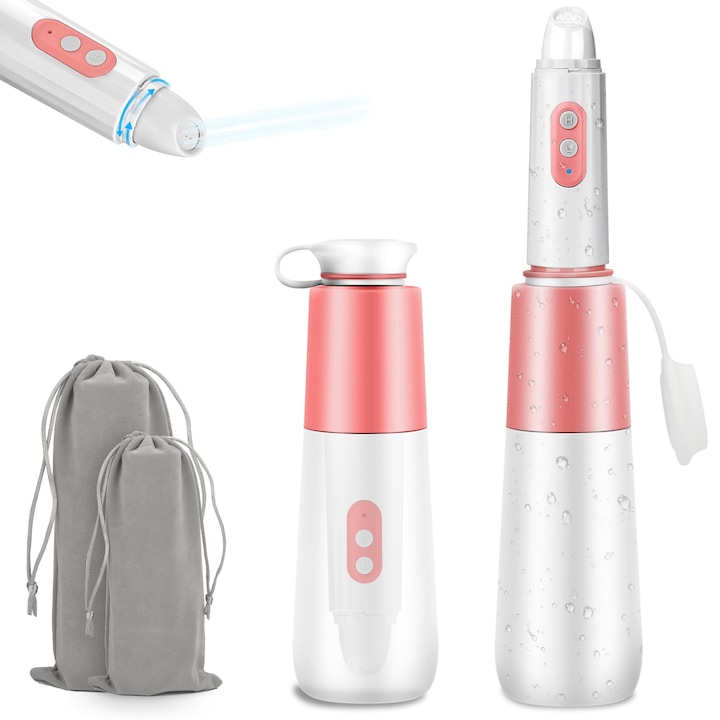 Преносима пътна пръскачка за биде с пътна чанта и USB кабел, акумулаторна, регулируемо налягане на водата, компактен ергономичен дизайн, за почистване за лична хигиена, WALALLA, розов