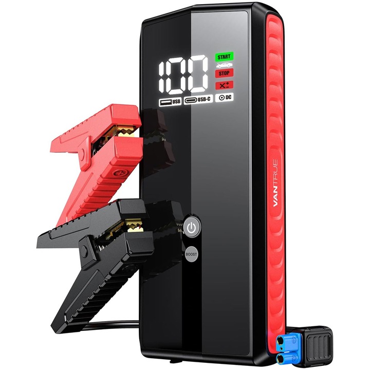 Автомобилен стартер тип токоизправител Vantrue, Портативен, С батерия, LCD екран, 20000mAh, 3000A
