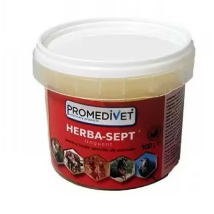 Unguent pentru animale, Herba Sept, ca adjuvant in plagi, infectii ale pielii, dermatoze superficiale, arsuri, 100 g