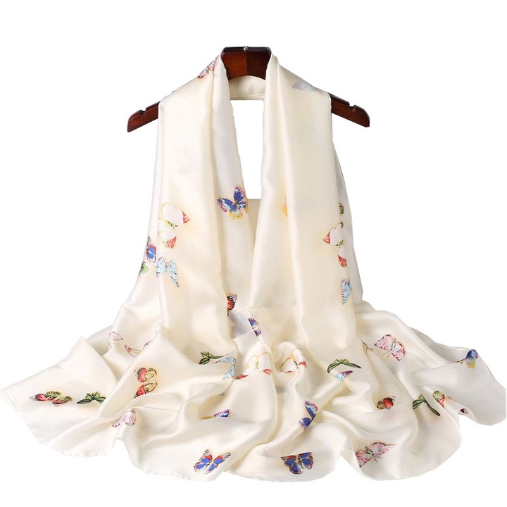 Esarfa eleganta, matase, alba, 180x90cm