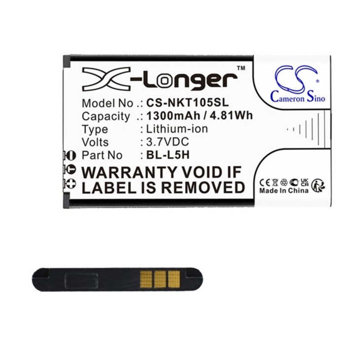 Akkumulátor, kompatibilis Nokia 110 (2023) / 105 4G (2023) Cameron sino li-ion akku (3,7v / 1300mAh, nokia bl-l5h kompatibilis) fekete, gyártói csomagolás