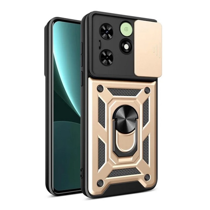 Gigapack defender szilikon mobiltelefon tok, ütésállóság, tartógyűrű, kameravédő, arany, kompatibilis: Tecno Spark Go 2024 4G / Spark 20C 4G / Spark 20 4G