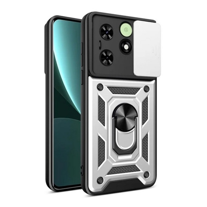 Gigapack defender szilikon mobiltelefon tok, ütésállóság, tartógyűrű, kameravédő, ezüst, kompatibilis: Tecno Spark Go 2024 4G / Spark 20C 4G / Spark 20 4G