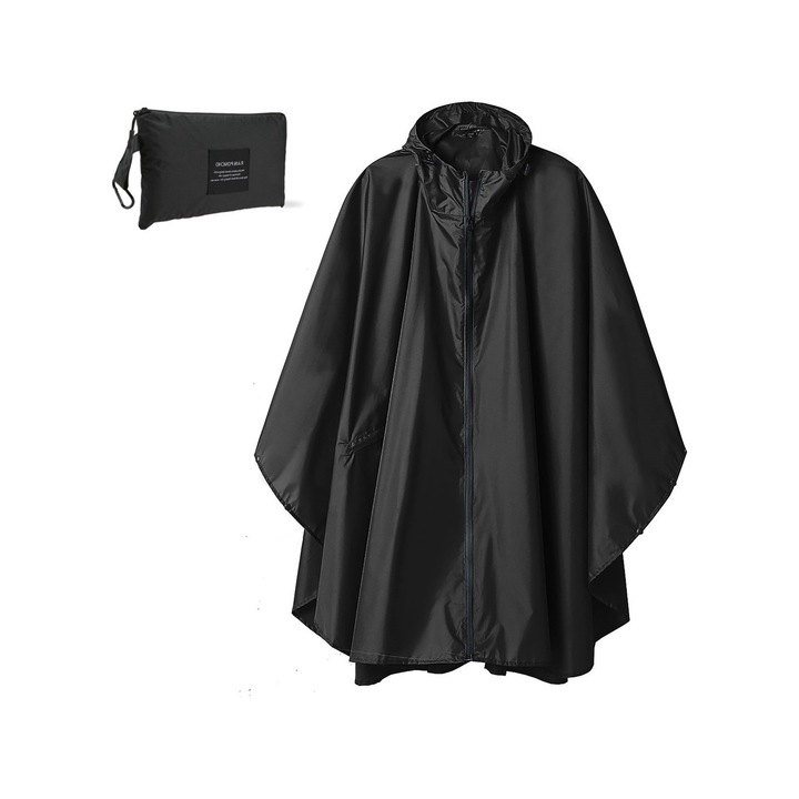 Poncho de ploaie, material nylon+PU, impermeabil, respirabil, negru
