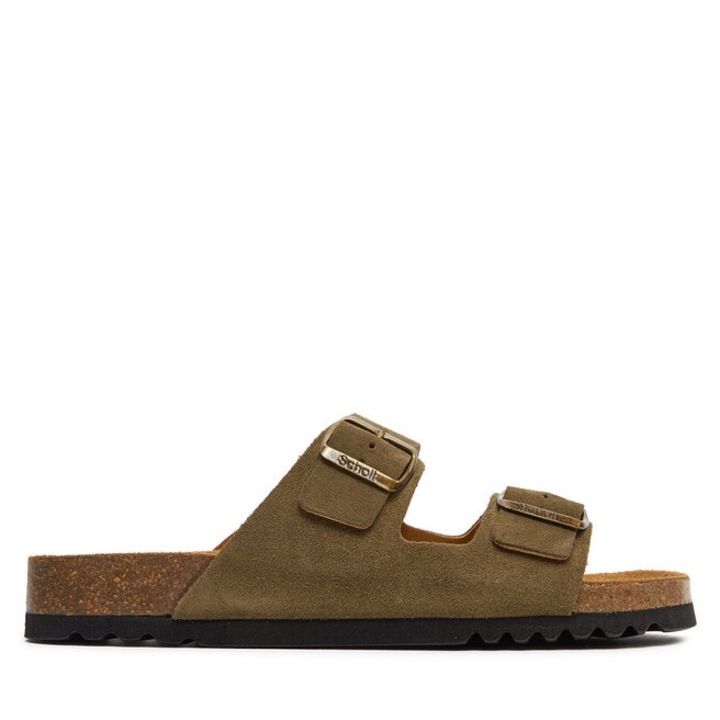Papuci barbati Scholl, 304142598, Piele intoarsa, Kaki, Kaki