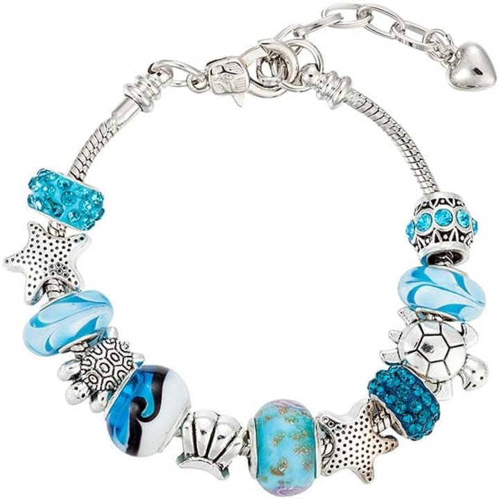 Bratara dama cu pandantive, ajustabila, argintiu/albastru, 18+5cm