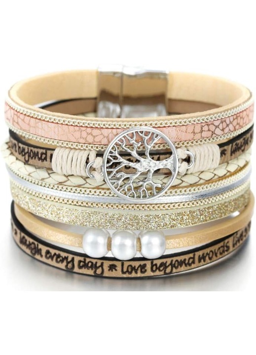 Bratara piele, Tree of Life, multicolor