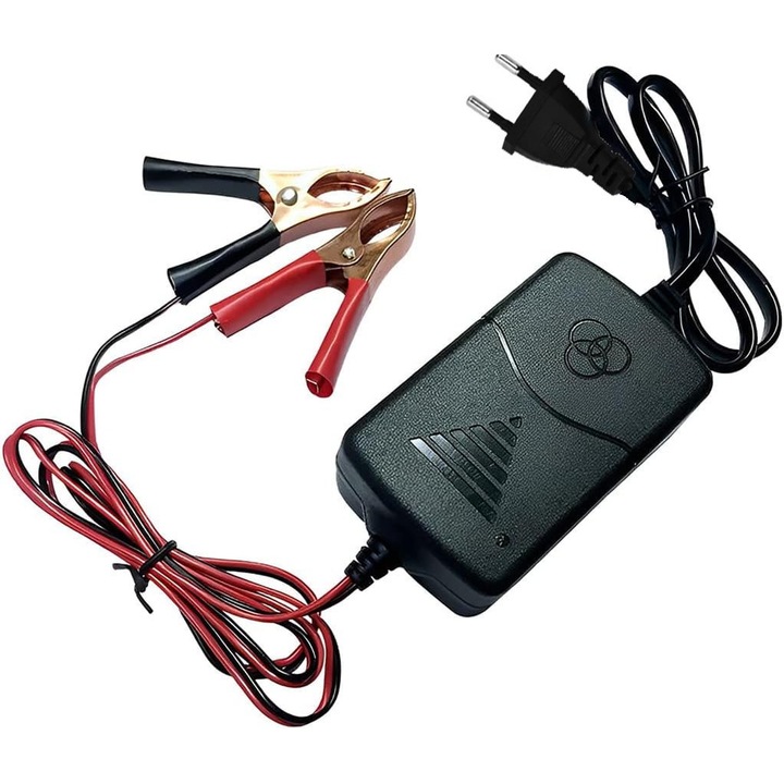 Зарядно устройство за оловни батерии, JENUOS®, 12V, 1Ah, за велосипеди, мотоциклети, скутери, спира автоматично при пълно зареждане, защита от късо съединение, черно