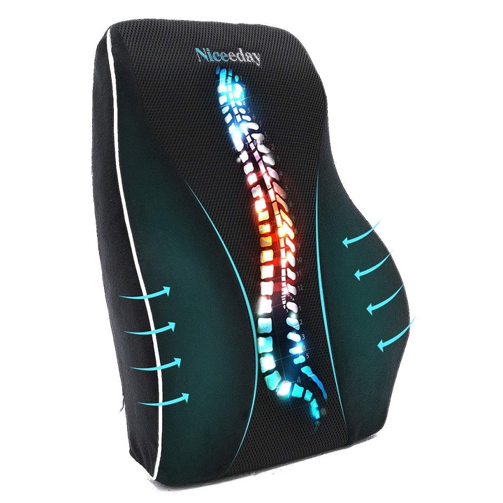 Perna de sprijin lombar MWAOWM, spuma cu memorie, husa respirabila 3D, ajustabila, 80x58cm