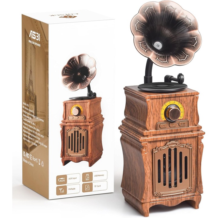 Boxa portabila, WALALLA, stil vintage, maro