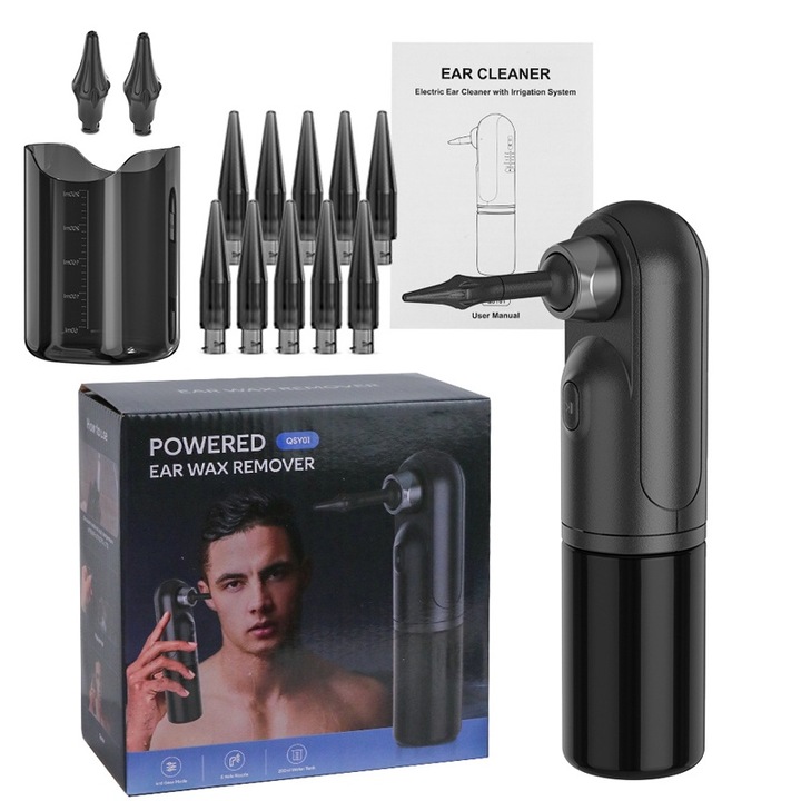 Set de curatare urechi cu apa, 4 moduri de curatare, silicon, incarcare USB, pentru adulti si copii