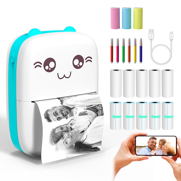 Термопринтер EXPGlobal, 1200 mAh, комплект, бял/син, 11x8.5x4.5 cm